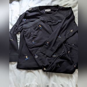 Lou & Grey Cotton Ski Embroidered Sweatsuit Matching Set | Holiday Loungewear